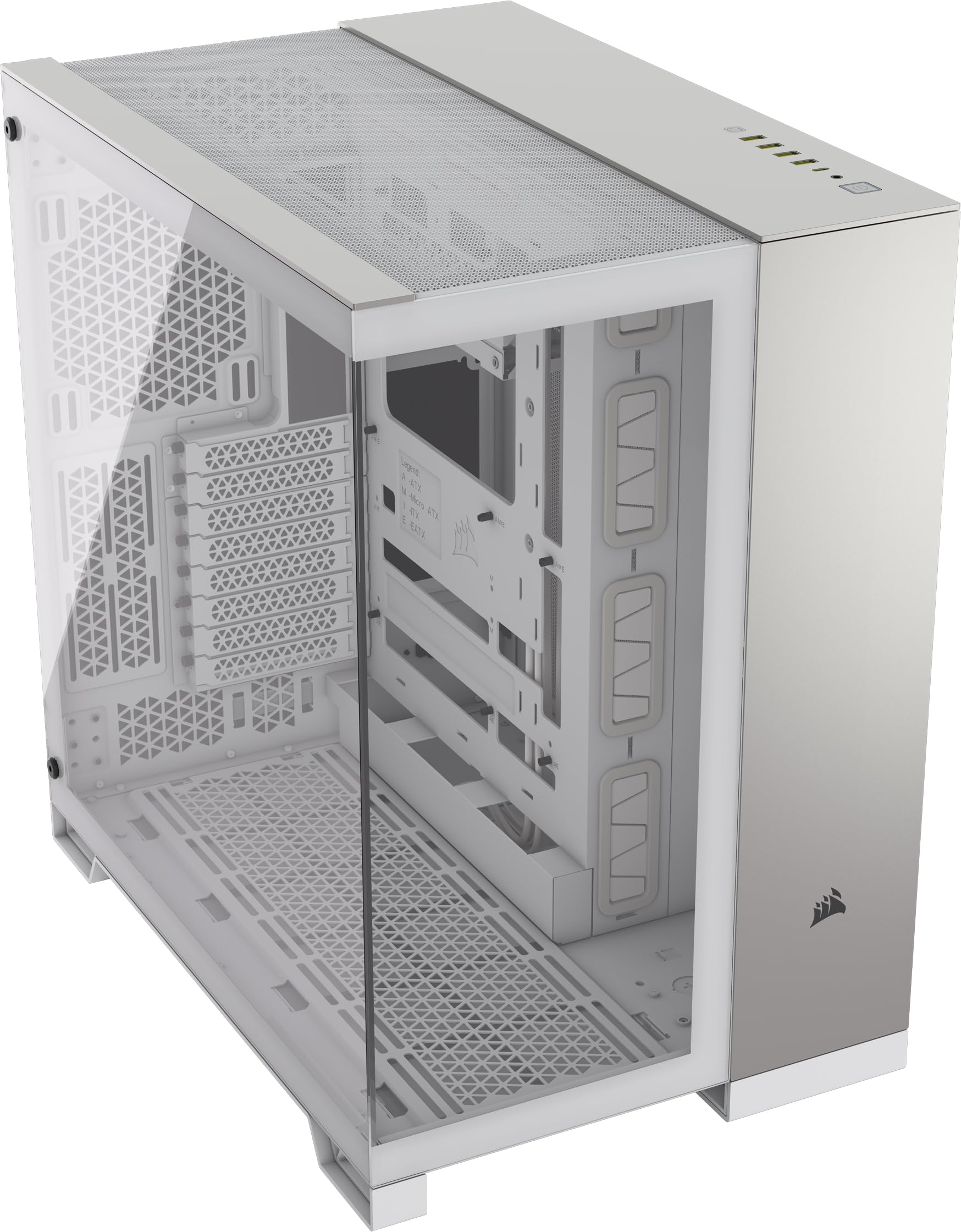 CORSAIR 6500X Mid-Tower ATX Case per PC a Doppia Camera - Vetro Temperato Panoramico - Compatibile con Scheda Madre a Connessione Inversa - Nessuna Ventola Inclusa - Bianco/Alluminio Grigio Satinato