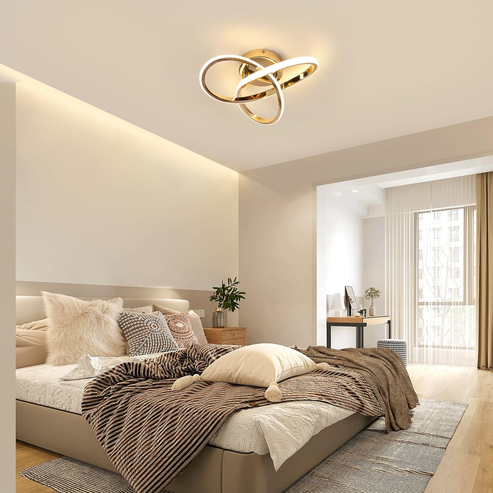 Comely Plafoniera LED Soffitto 30W, 3375LM Lampada da Soffitto LED Moderna, Moda Design Oro Lampadario LED Soffitto per Camera da Letto, Soggiorno, Cucina, Corridoio, Luce Naturale 4500K