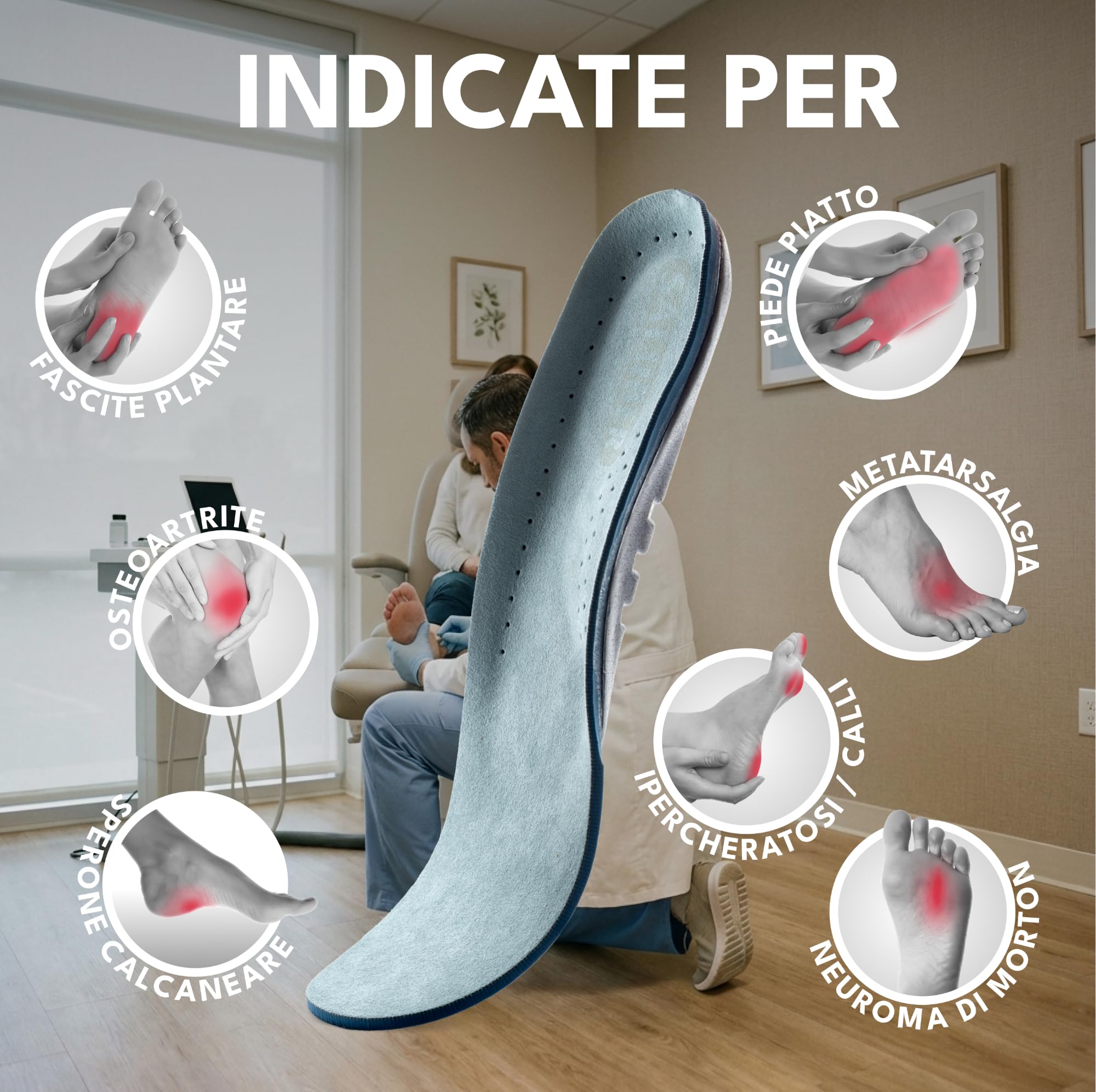 Saluber Plantari Ortopedici Medical 480.27 – Solette per Fascite Plantare, Tallonite, Metatarsalgia, Sperone Calcaneare e Piede Piatto – 2x Strato Poron e Alcantara – Made in Italy – Uomo e Donna (39)