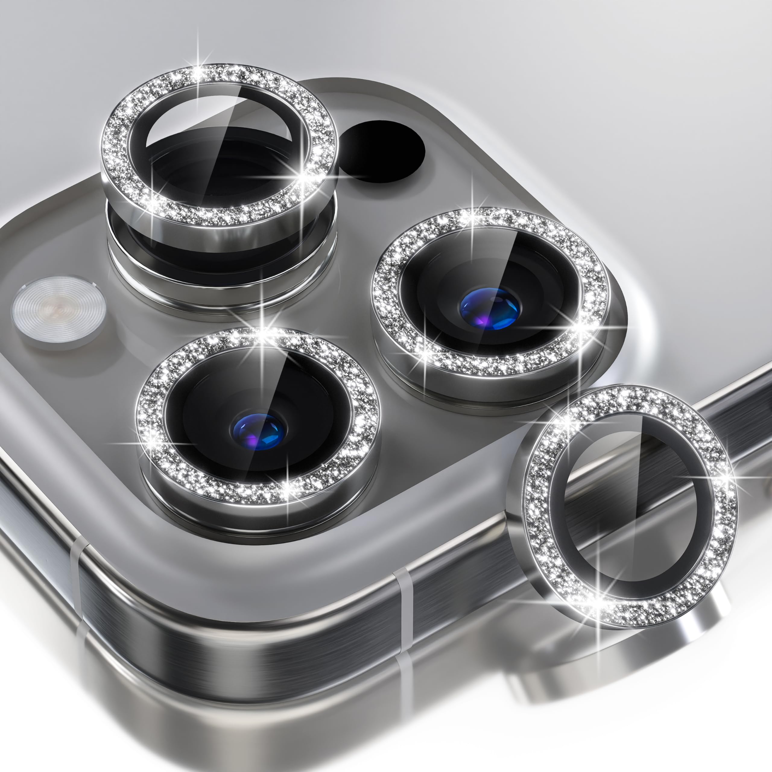 Choiche Compatible for iPhone 16 Pro/iPhone 16 Pro Max Camera Lens Protector Bling, 9H Tempered Glass Camera Cover Screen Protector Metal Ring