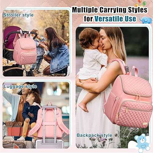Miniatura 7 de Weitars Bolsa de pañales para bebé, bolsa de pañales con cambiador, mochila de viaje para pañales, bolsa de bebé para mamá, 5 bolsillos aislados,