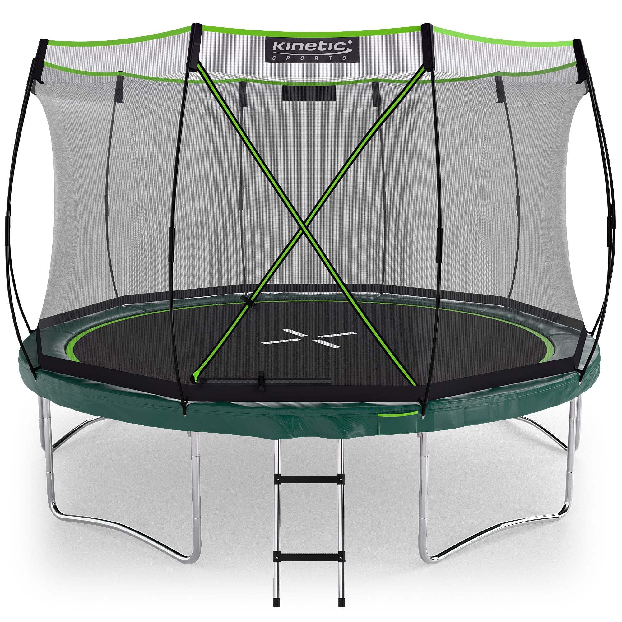 KINETIC SPORTS Trampolin Federlos-Design 'Bungee Safety Elite' Ø 244/305/366 cm - AirMAXX Sprungtuch-Technologie, Ultraleise, Outdoor Gartentrampolin für Kinder & Erwachsene
