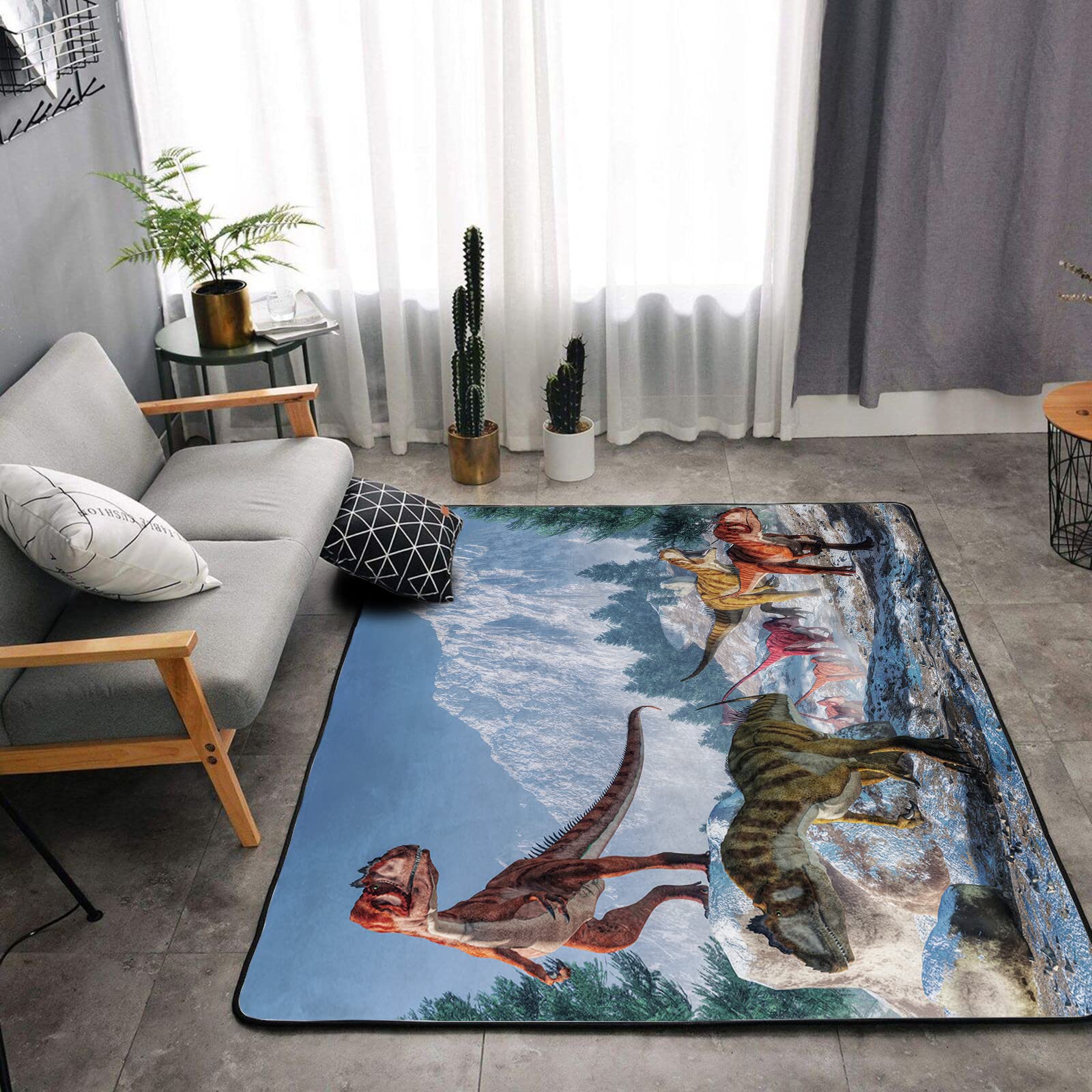 Washable Area Sponge Rug Pad for Kids Girls Bedroom Living Room 3D Dinosaur, Anicient Animals Snowy Jurassic Dinosaurs Non-Slip Carpet Super Soft Extra Thick Bathroom Home Indoor Small Floor Rugs