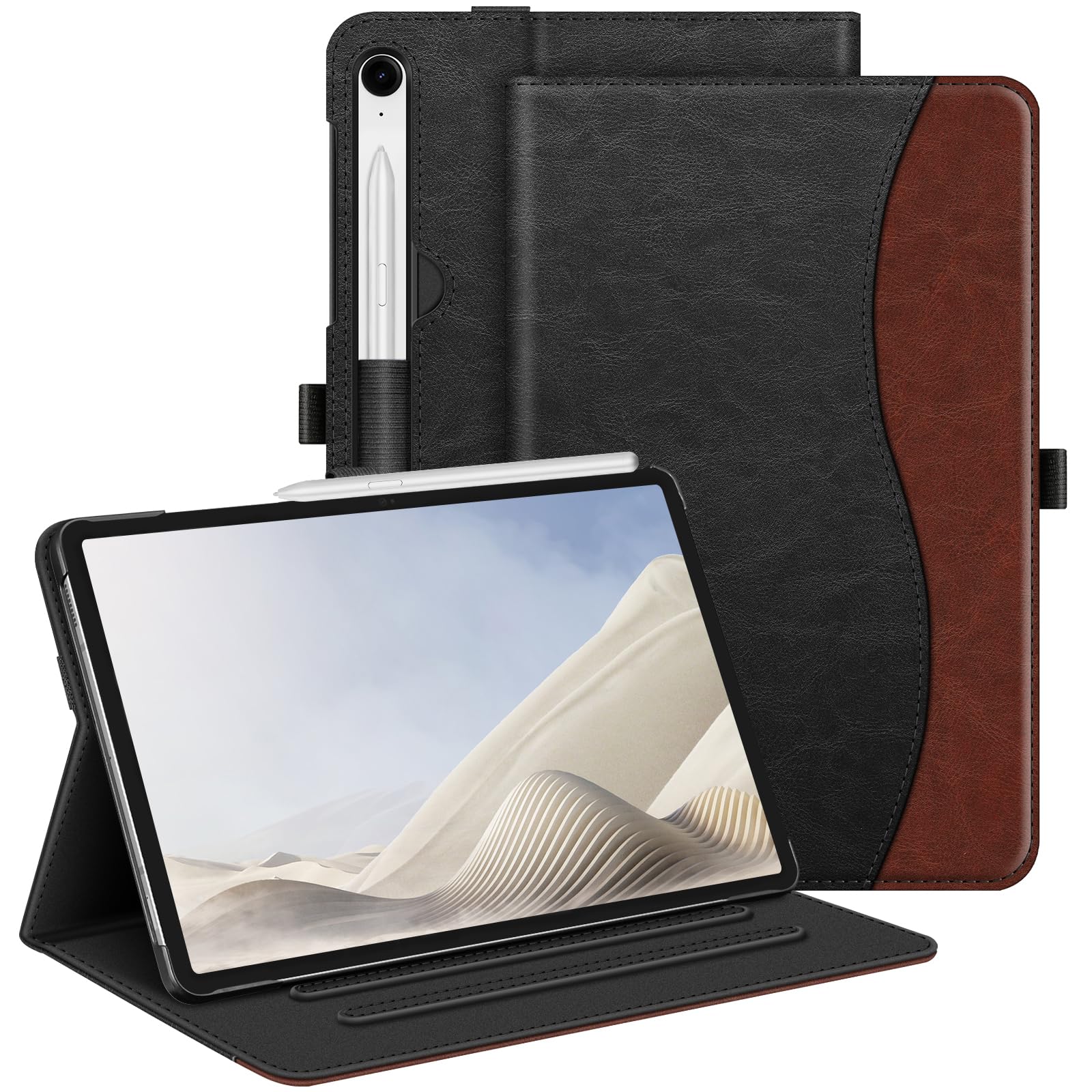 Fintie Case for Samsung Galaxy Tab S9 FE 10.9 Inch/Tab S9 11 Inch 2023 Tablet, Multi-Angle Folio Protective Case with Document Compartment and Auto Sleep/Wake Function, Black/Brown