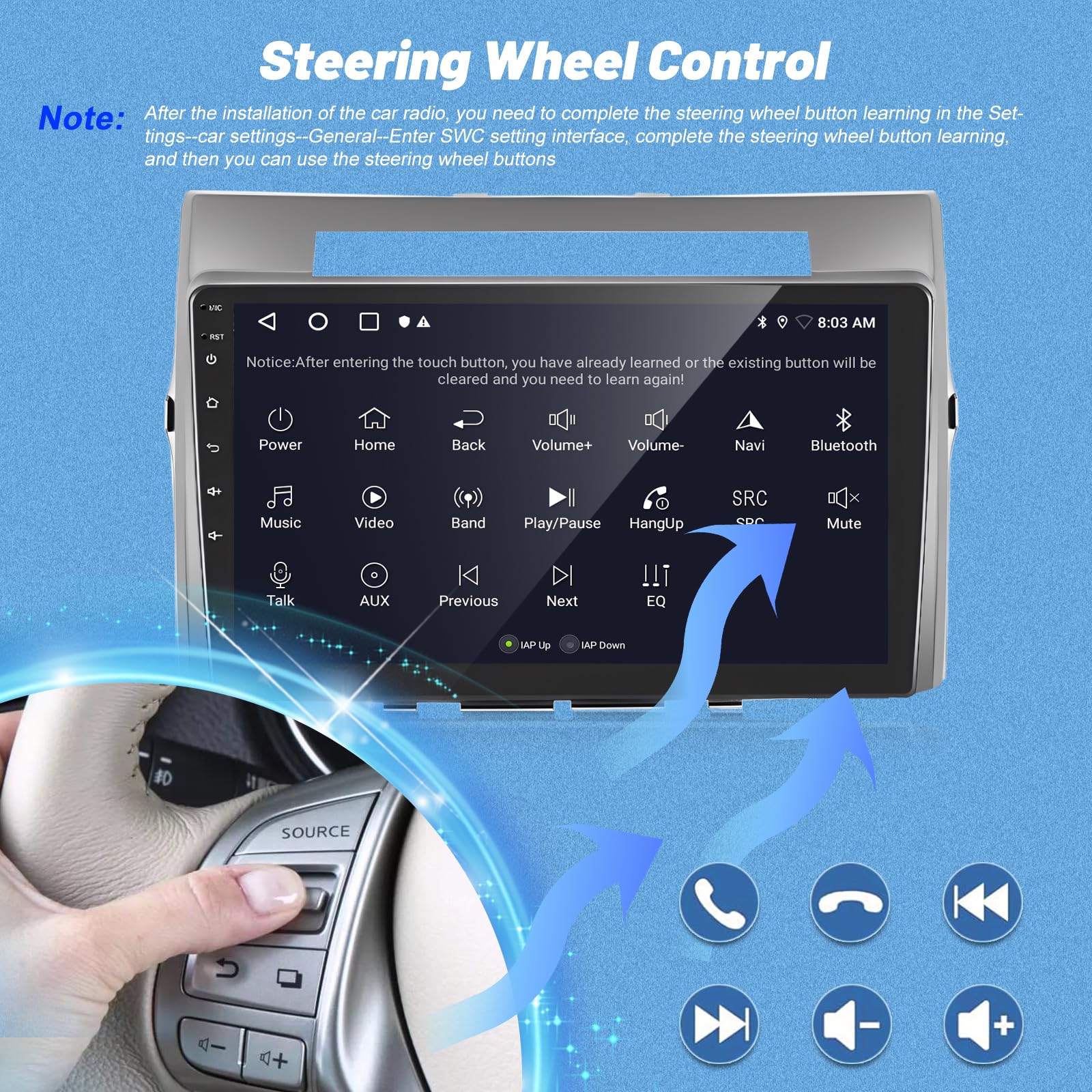 Android Radio Coche para Toyota Corolla Verso AR10 2004-2009 con Wireless Carplay y Android Auto, Radio de Coche con Pantalla Táctil HD de 9 Pulgadas con GPS/WiFi/Bluetooth/EQ/FM RDS