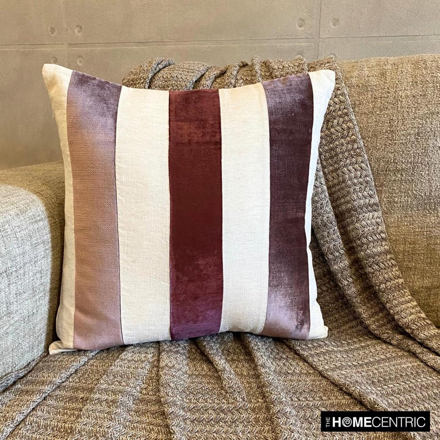 The HomeCentric Striped Decorative Throw Pillow Covers 26" x 26" | Modern Velvet Cushion Cover | Patchwork Berry Pillowcases for Couch, Sofa, Bed, or Living Room - Velvet Band Berry