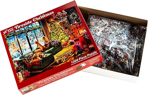 Miniatura 4 de Rompecabezas de Navidad junto a la chimenea de 1000 piezas de Vermont Christmas Company - Rompecabezas de arte navideño vintage con piezas de forma