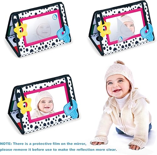 Miniatura 3 de Espejo de actividad de piso de alto contraste con álbum de fotos de bebé suave y mordedores, juego de boca abajo, juguetes para bebés en blanco y