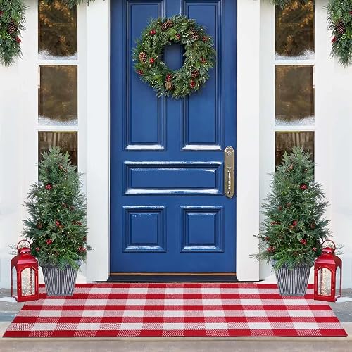 PIXFAIRY Christmas Buffalo Plaid Rug 3 x 5 Ft