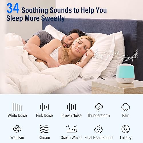 Miniatura 4 de Baby Sound Machine HEYVALUE White Noise Machine with Night Light for Kids Adult Sleeping 34 Soothing Sounds Customized Favorites APP Remote Control