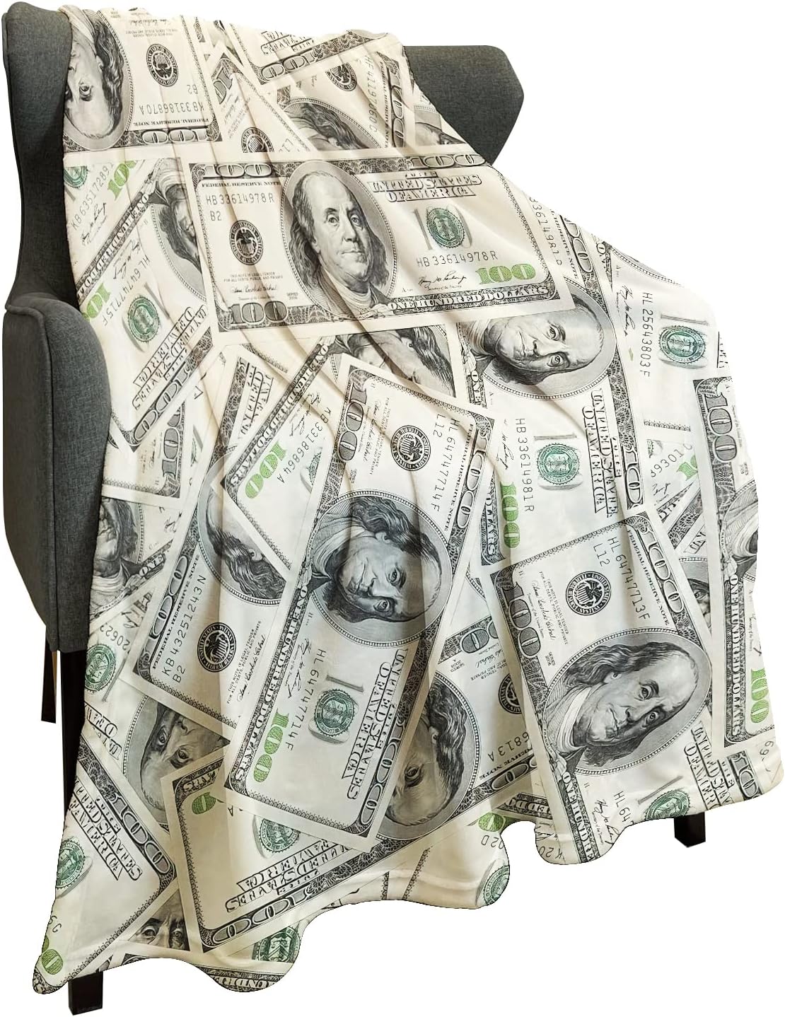 HommomH Fleece Blanket 60" x 80" Beige Funny 100 Dollar Bill Cash Us Cute Things Money Lightweight Fuzzy Cozy Soft Warm Throw for Men Women, Air Conditioning