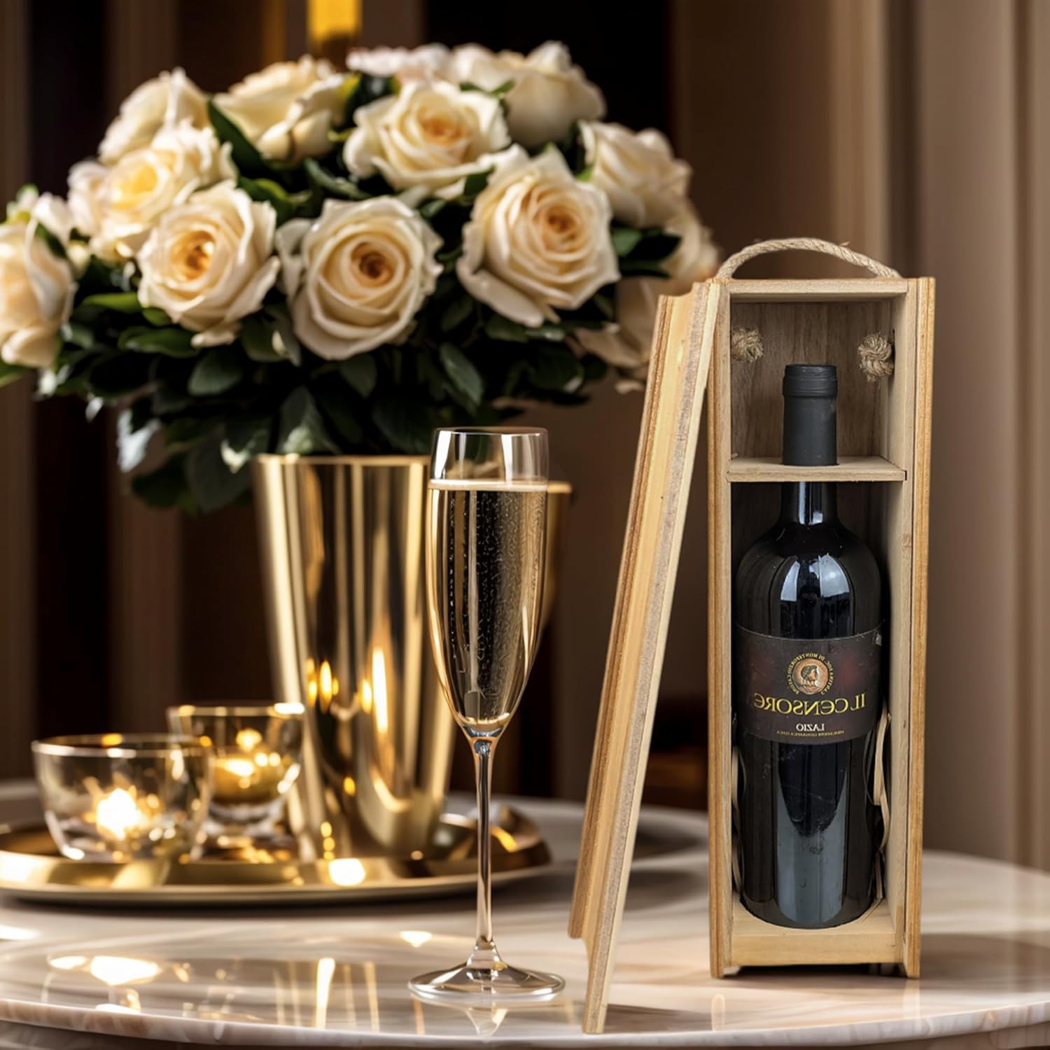 ARTAWEIN Elegant Wooden Wine Box | Perfect for Anniversaries, Birthdays & Weddings Vintage Wine Storage Box Gift Set | Premium Display Chest for 750ml Bottles | Ideal for Gifting & Storage