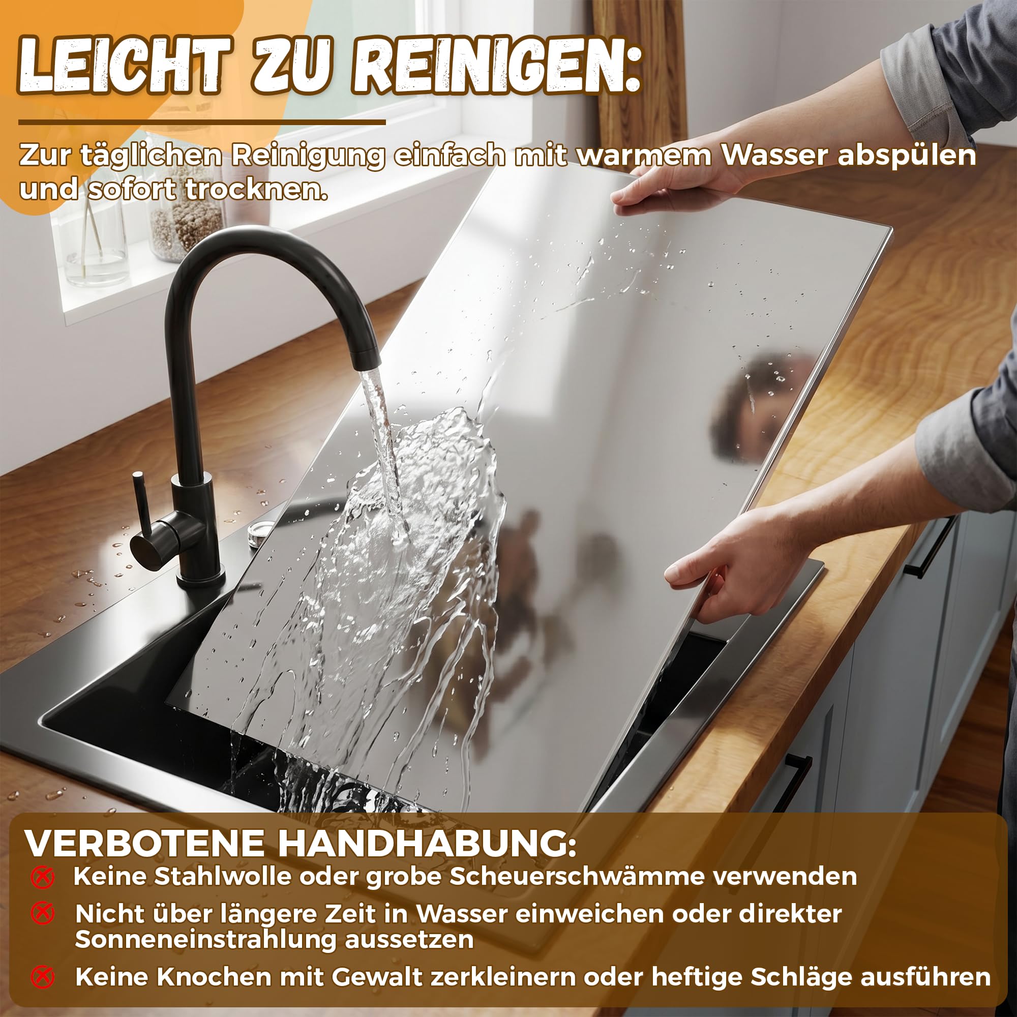 Edelstahl Arbeitsplatte mit Kante 90×50cm Schneidebrett Edelstahl mit Nudelholz aus Edelstahl und Rutschfeste Matte Schneidbretter für Arbeitsplatte Küche, Bar, Restaurants