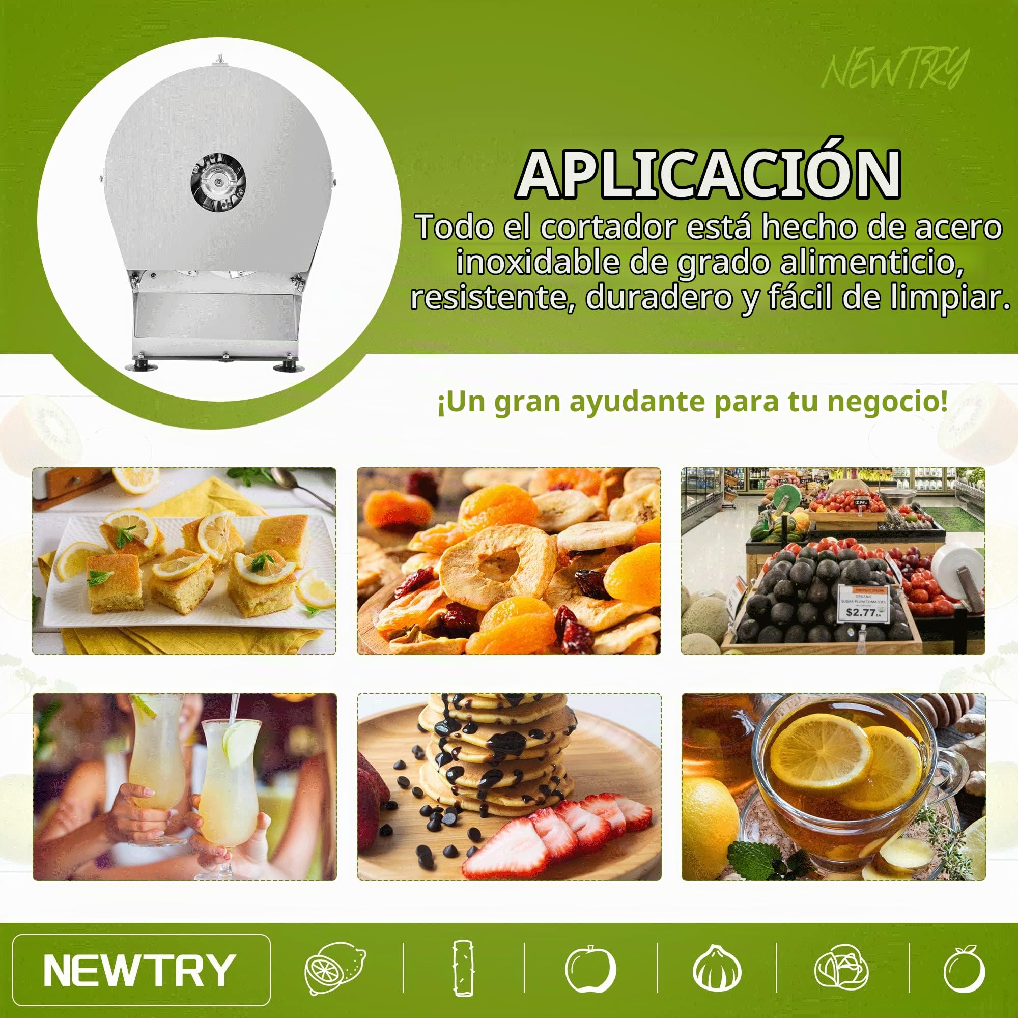 NEWTRY Cortadora verduras eléctrica 0-10mm Gastro Cocina Acero corte | Grosor de corte ajustable, motor potente, alta eficiencia, robusto, fácil de limpiar, para catering, restaurantes, cantinas