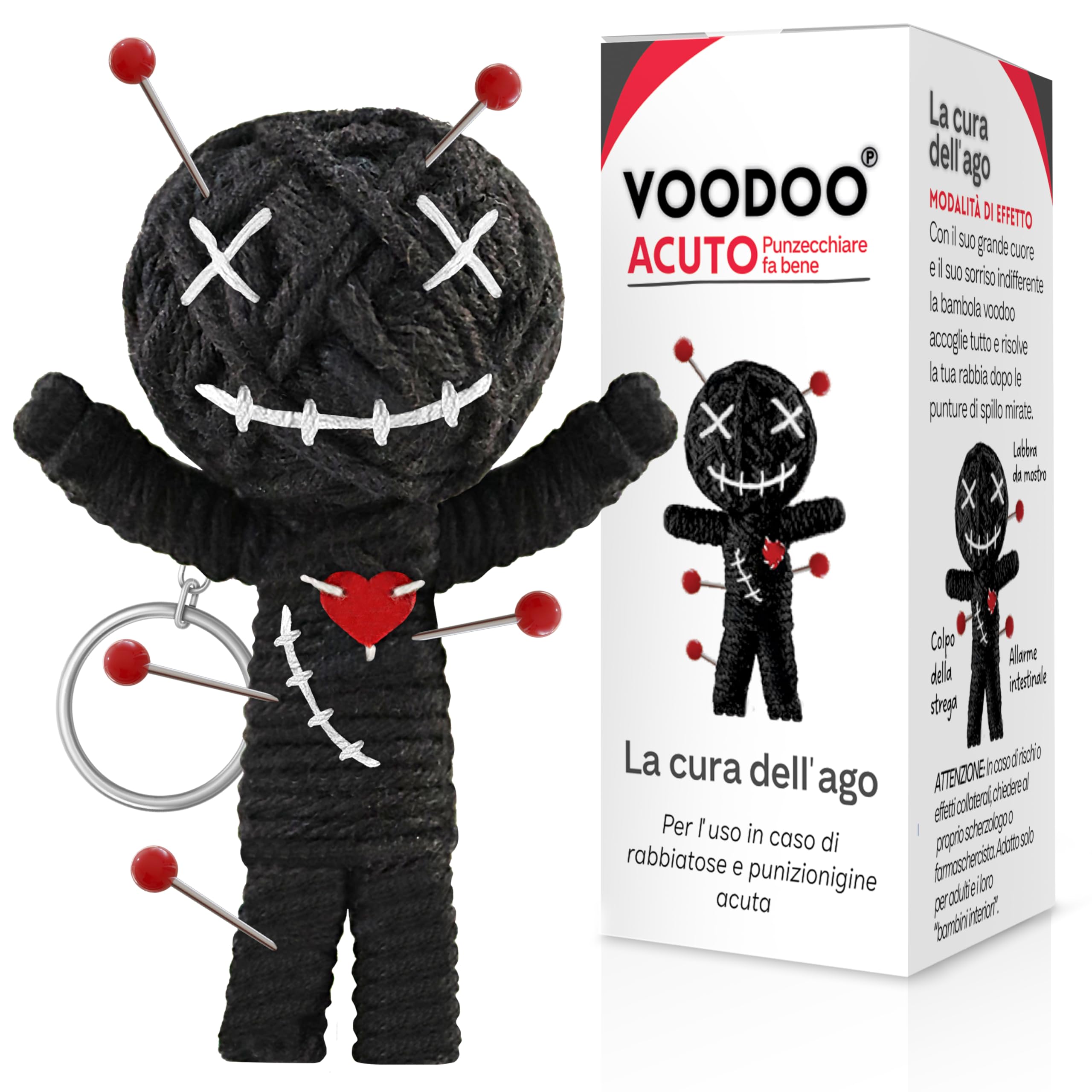GLÜCKSGUT® Bambola Voodoo con Aghi | Scatola Regalo e Istruzioni | Alto 7,5 cm | Medicamento Scherzoso | Regalo da Ufficio per Colleghi, Colleghe, Capo | Antistress | Addio