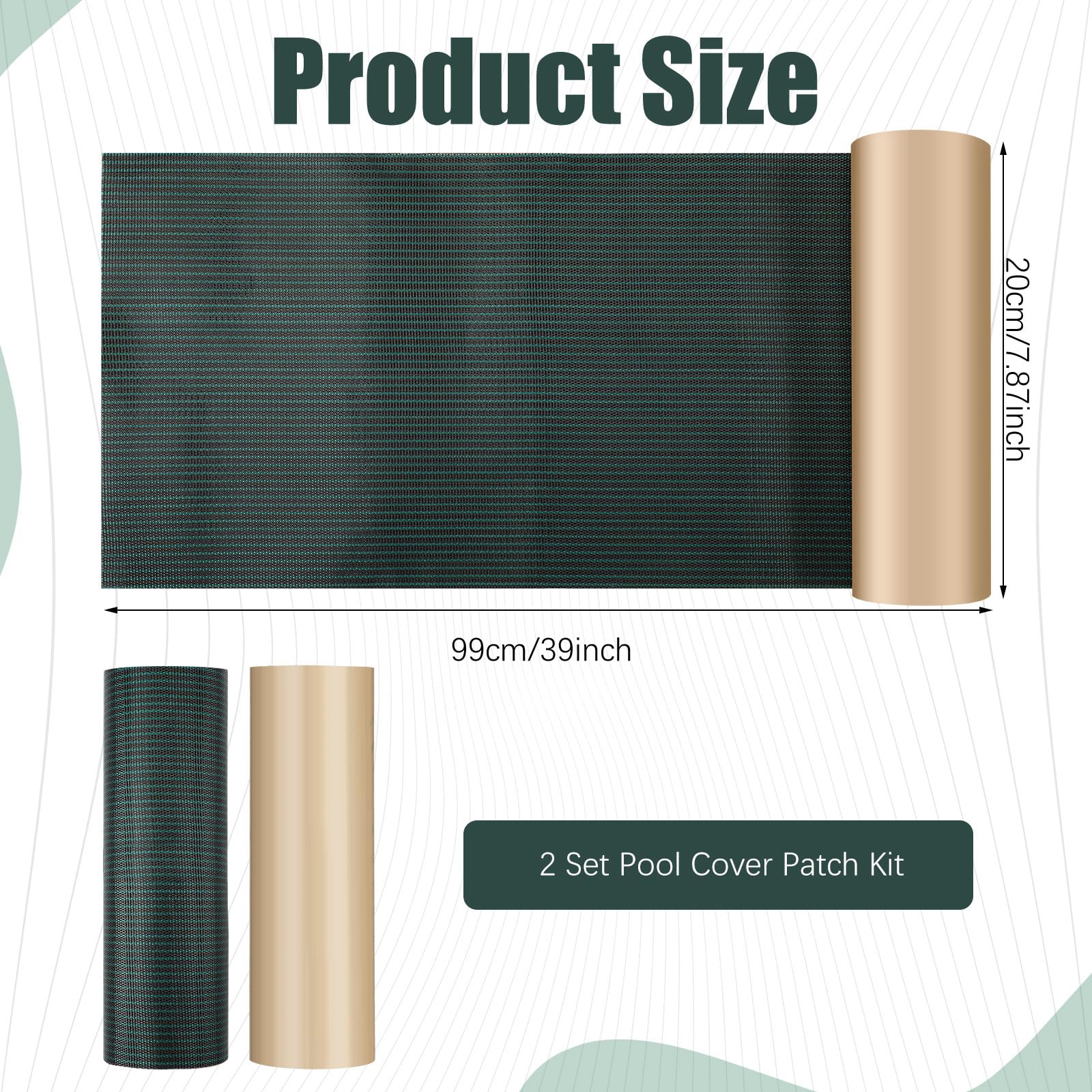 Pushglossy Kit de 2 rollos de parches de cubierta de seguridad para piscina, kit de reparación de parches de piscina de 39 x 8 pulgadas, parche de malla autoadhesiva para cubierta de piscina de