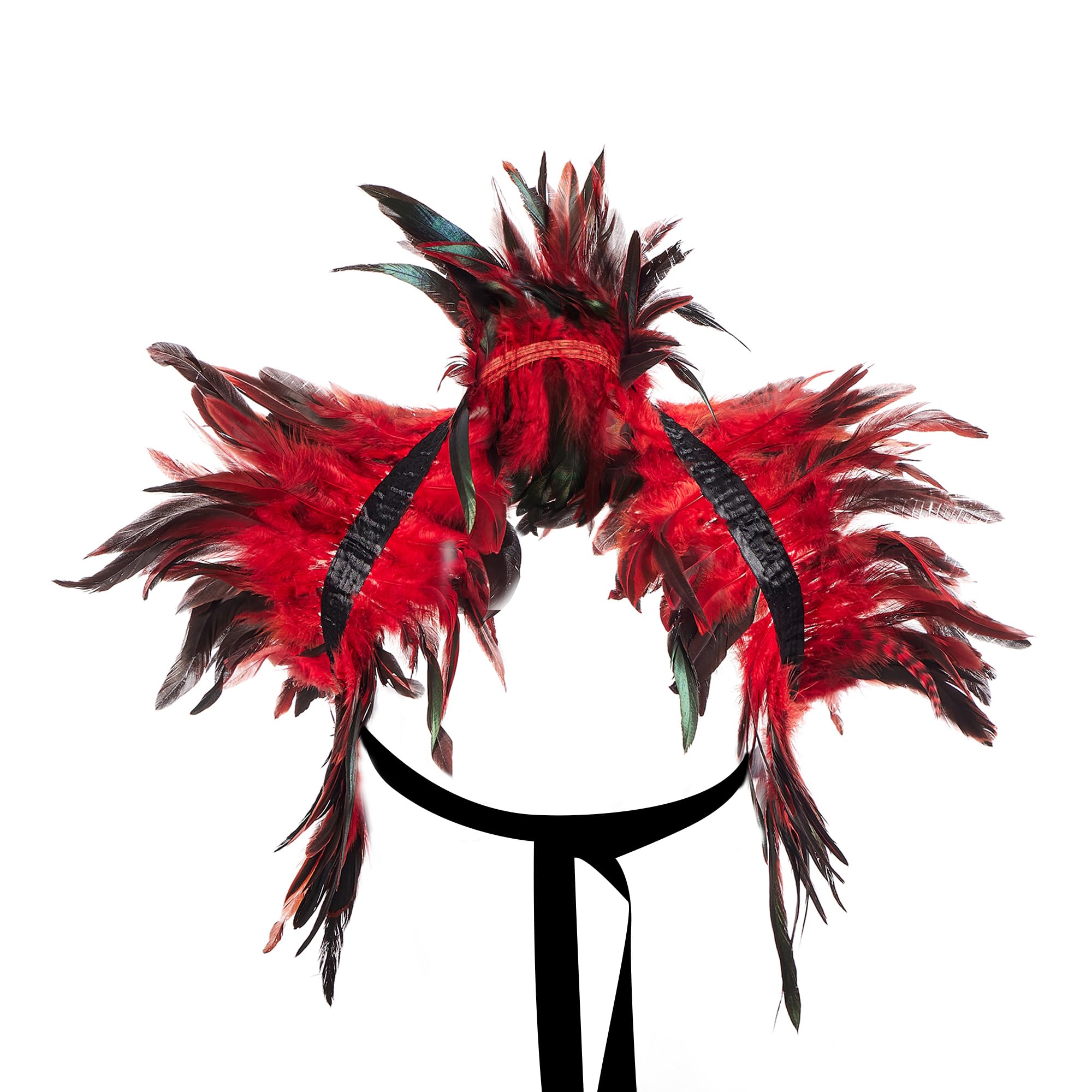 Acrawnni Women' Natural Feather Cape Shawl Gothic Shrug Poncho Collar Halloween Cosplay Swan Wings Accessories Costume (A-Red