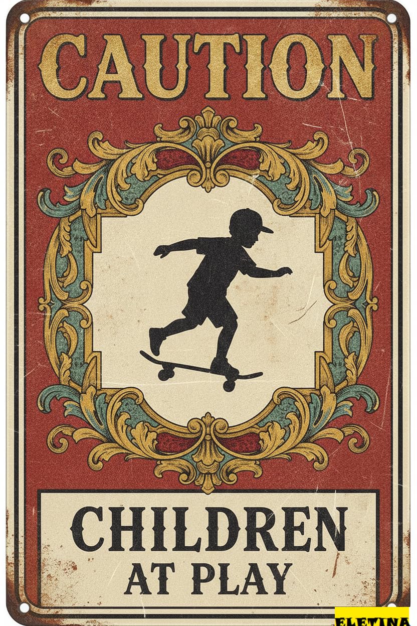 Personalized Sign for Man Cave Caution Children At Play Metal Wall Decor Warning Rustic Vintage Metal S Caution Notice Men S Driveway Road Street Parking Lot 8x12in Private Property Decorative