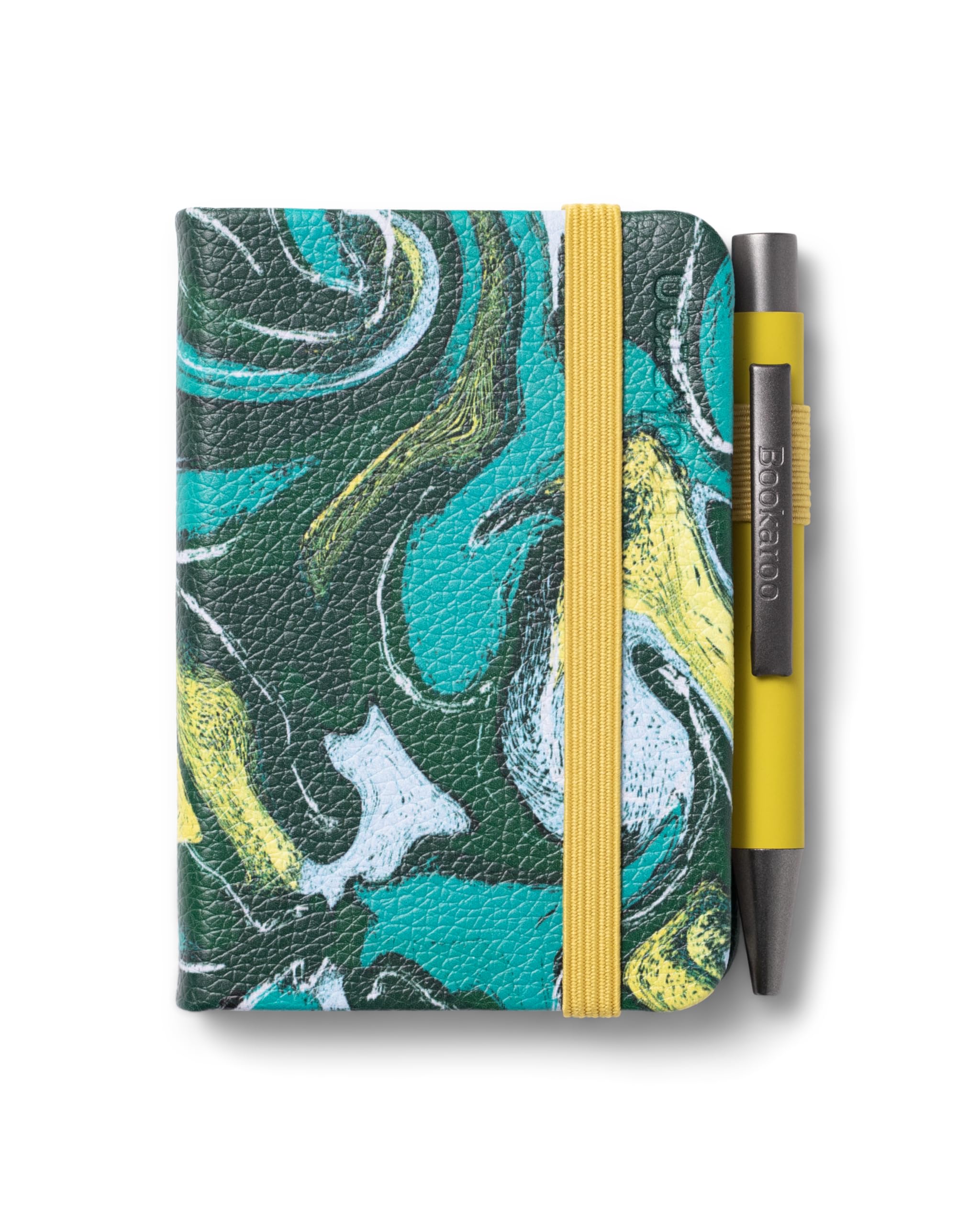 IF Bookaroo Notebook - A7 Pocket and Handbag size Notebook plus Black Ballpoint Pen, 192 pages - Forest Green & Chartreuse - Marble