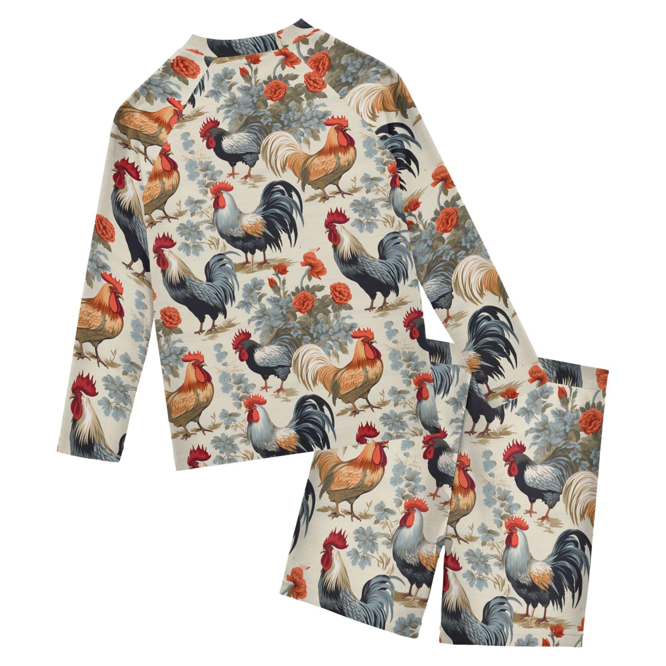 Cock Rooster Animal Baby Boys' Toddler Long Sleeved Rashguard Swim Bathing Suit Set B0402445