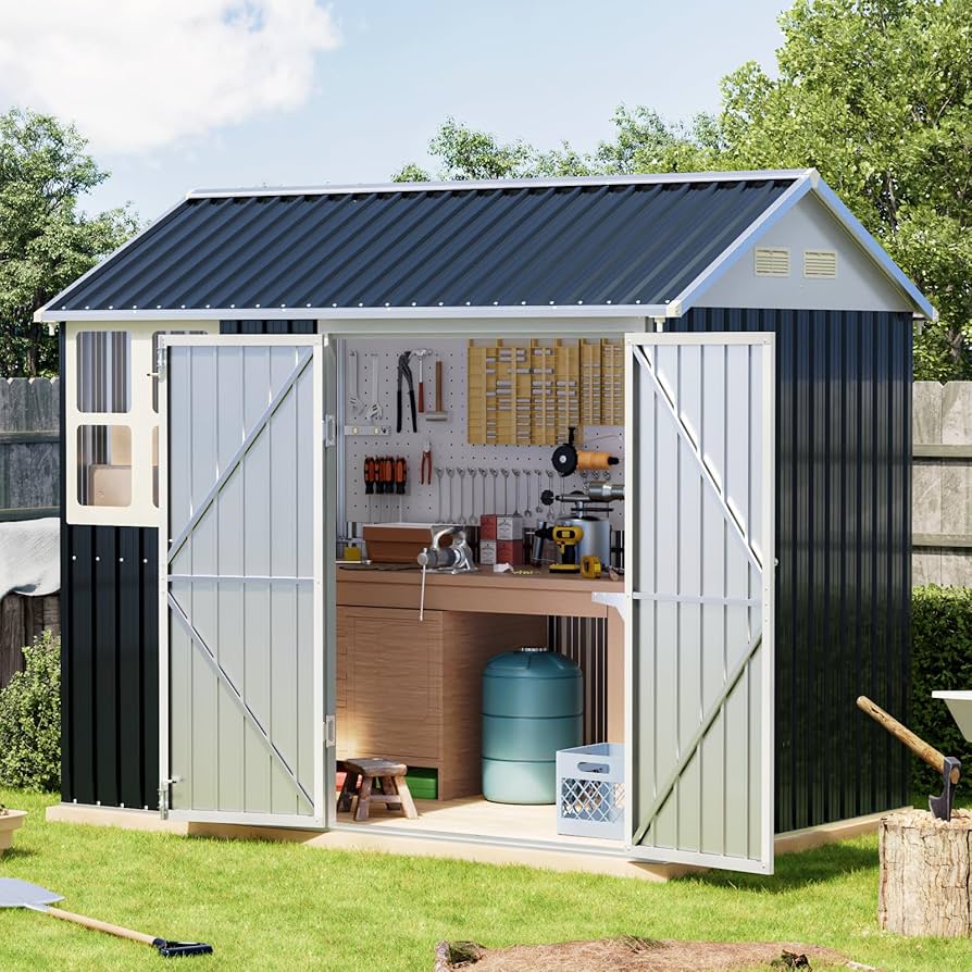 Amazon.com : Breezz 6X8FT Outdoor Steel Storage Shed with Clear