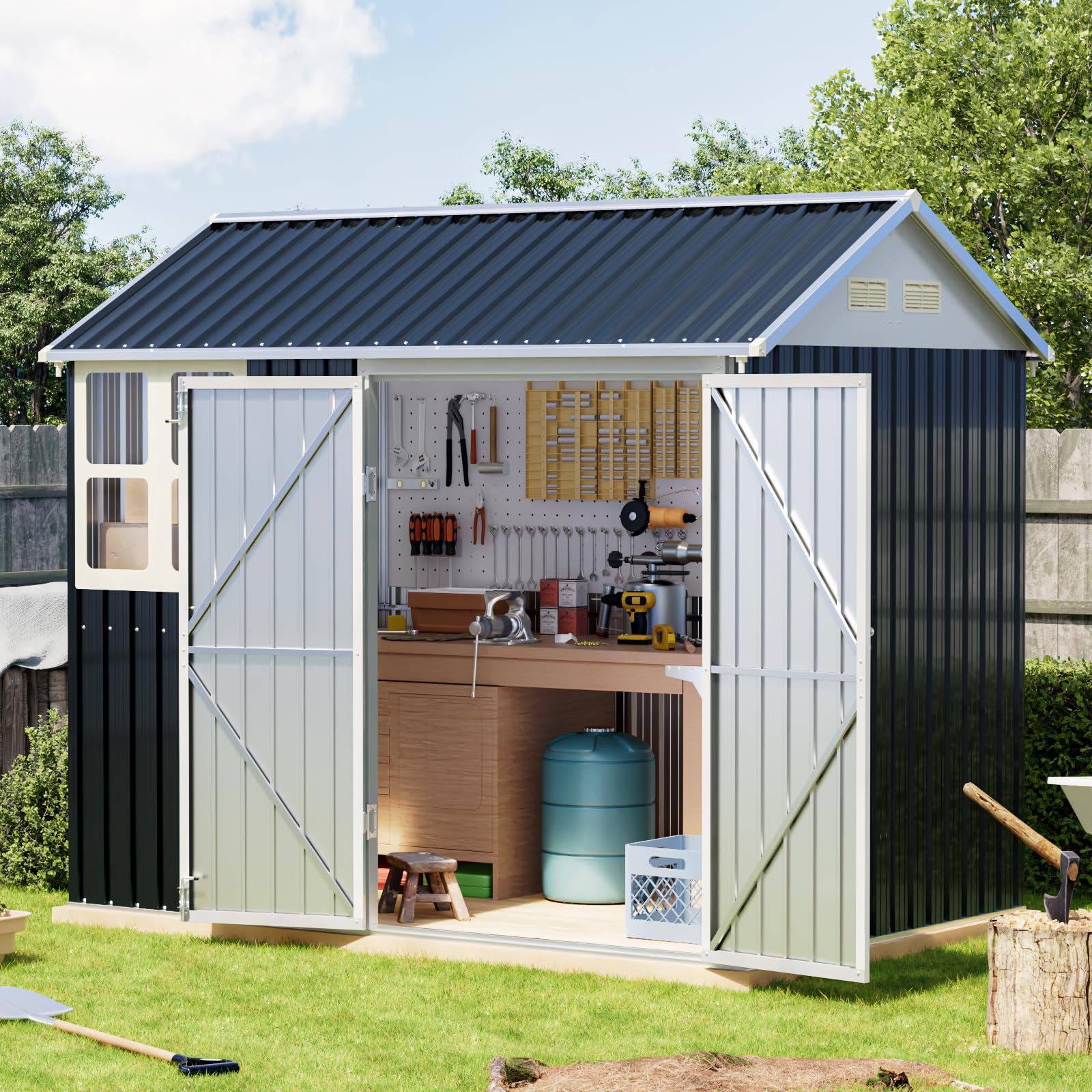 Amazon.com : Breezz 6X8FT Outdoor Steel Storage Shed with Clear