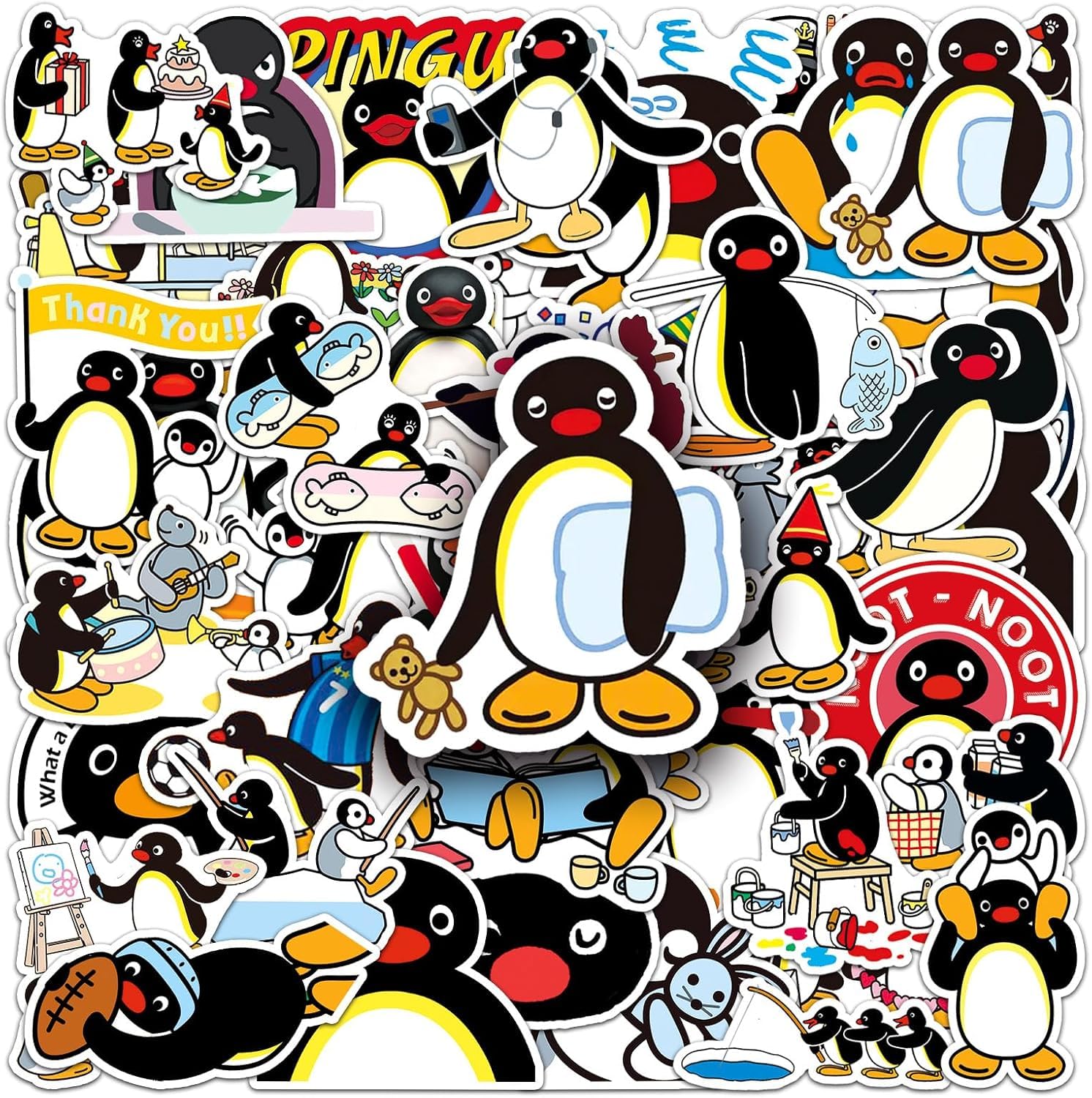 Pack of 50 Pingu Stickers, Cute Waterproof Vinyl Penguin Cartoon Decals for Laptops, Water Bottles, Skateboards, Luggage, Bikes, Cars, Phones & Fridges – Fun Gift for Kids & Adults