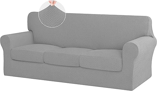 ISSUNTEX 4 fundas de sofá gruesas de alta elasticidad, funda de sofá suave para sofá de 3 cojines separados, funda de sofá elástica de tela