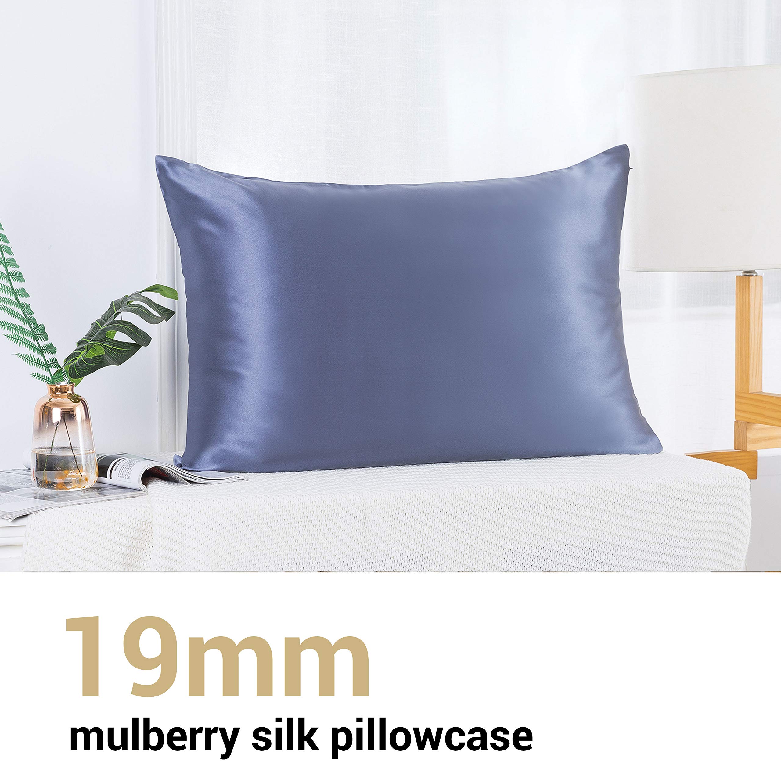 ZIMASILK 100% Pure Mulberry Silk Pillowcase for Hair and Skin Health,Both Sides Premium Grade 6A Silk,Soft and Smooth,600 Thread Count,with Hidden Zipper,1pc (Standard 50x75cm,Gray Blue) - Image 2