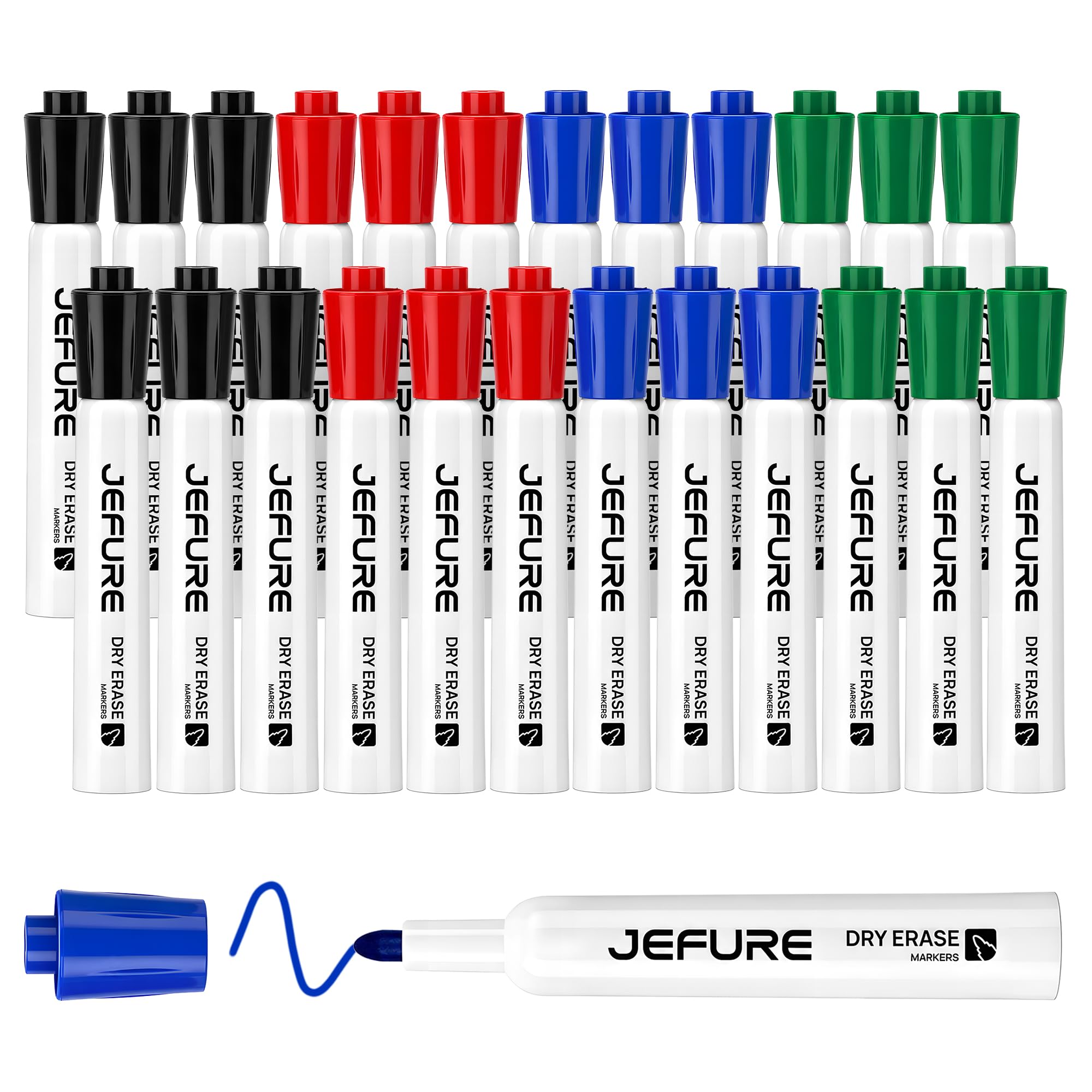 JEFURE Whiteboard Markers Erasable, 24 Pcs mit Bullet Tip, 4 Colours