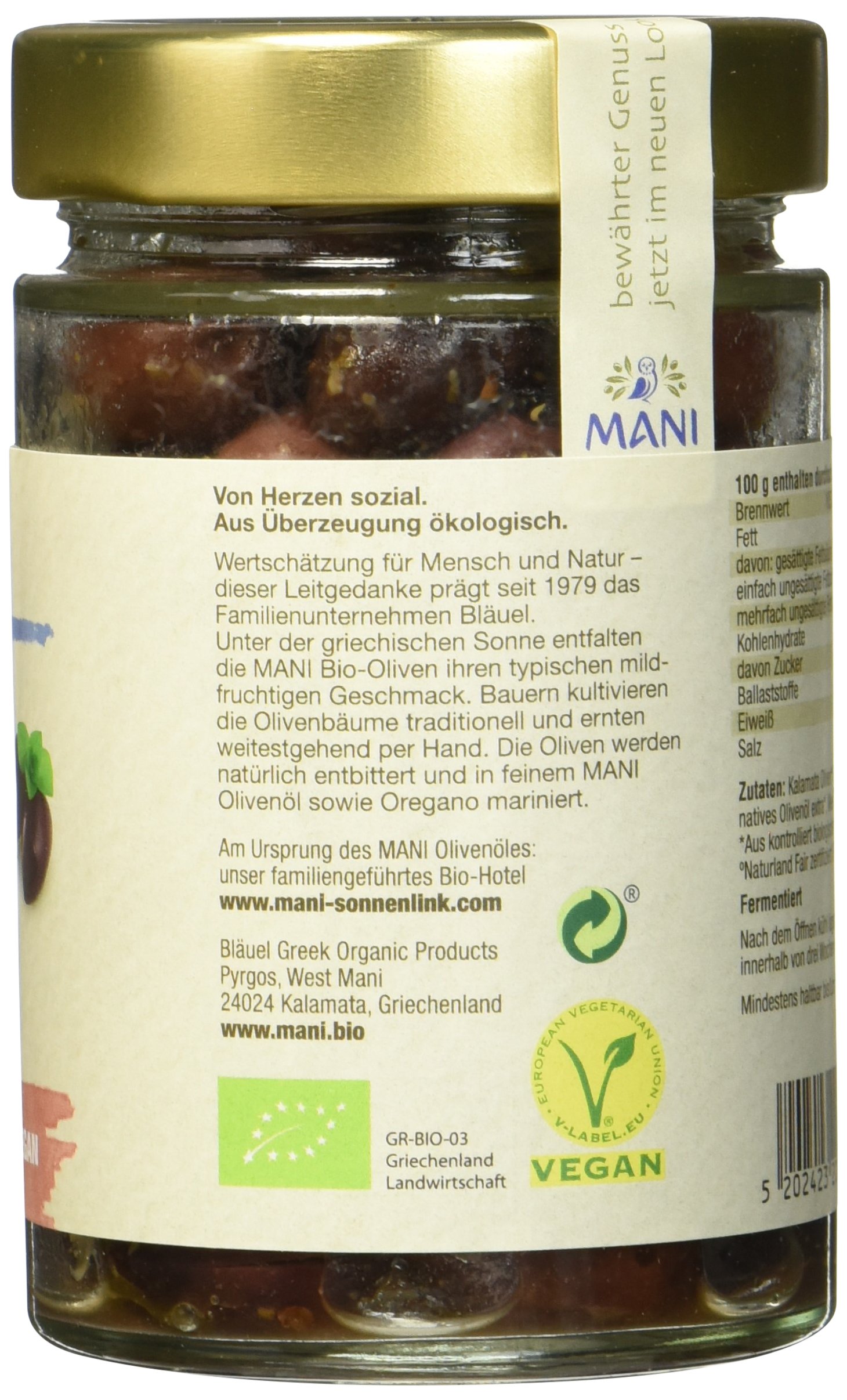 Mani Bläuel Bio Kalamata Oliven, 6er Pack (6 x 205 g)