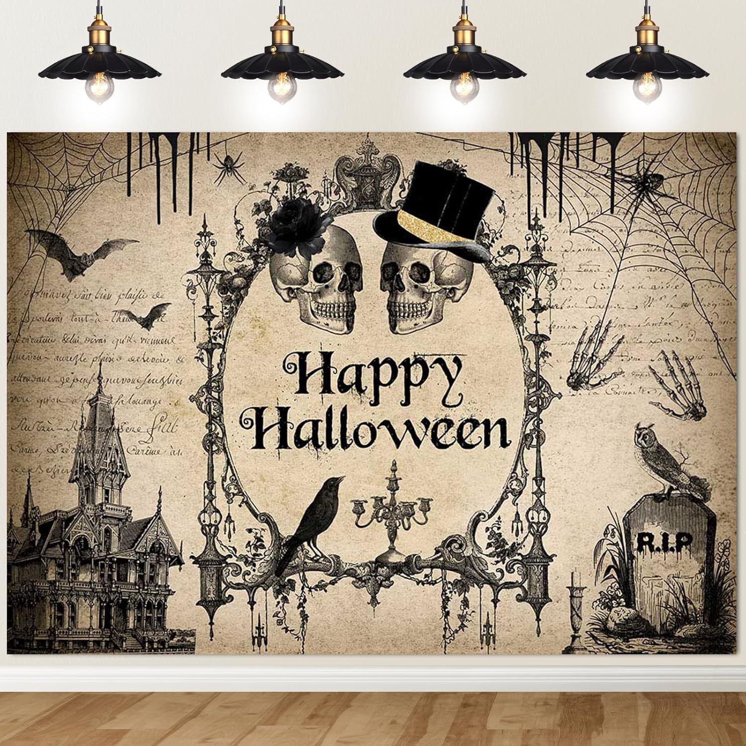 Avezano 8x6ft Happy Halloween Backdrop Vintage Gothic Halloween Party Decorations Adult Costume and Cocktails Party Background (Antique)