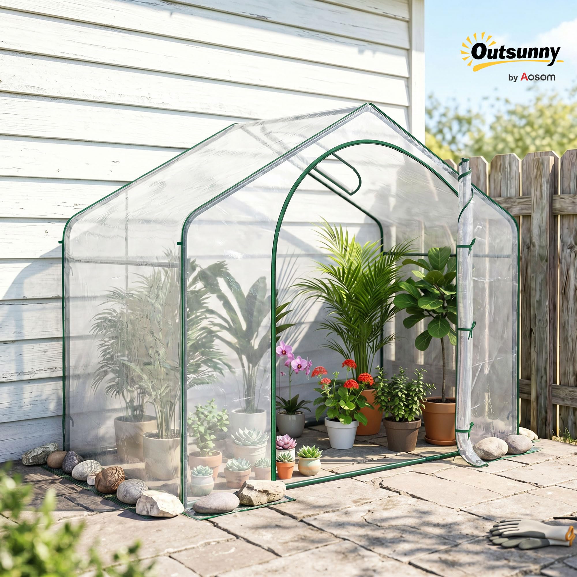 Outsunny Serra da Giardino con Ingresso a Zip e Presa d'Aria Superiore, Serra per Orto con Struttura in Acciaio, Copertura in Plastica, per Orto Verdure Fiori Piante, 182x100x152 cm, Trasparente