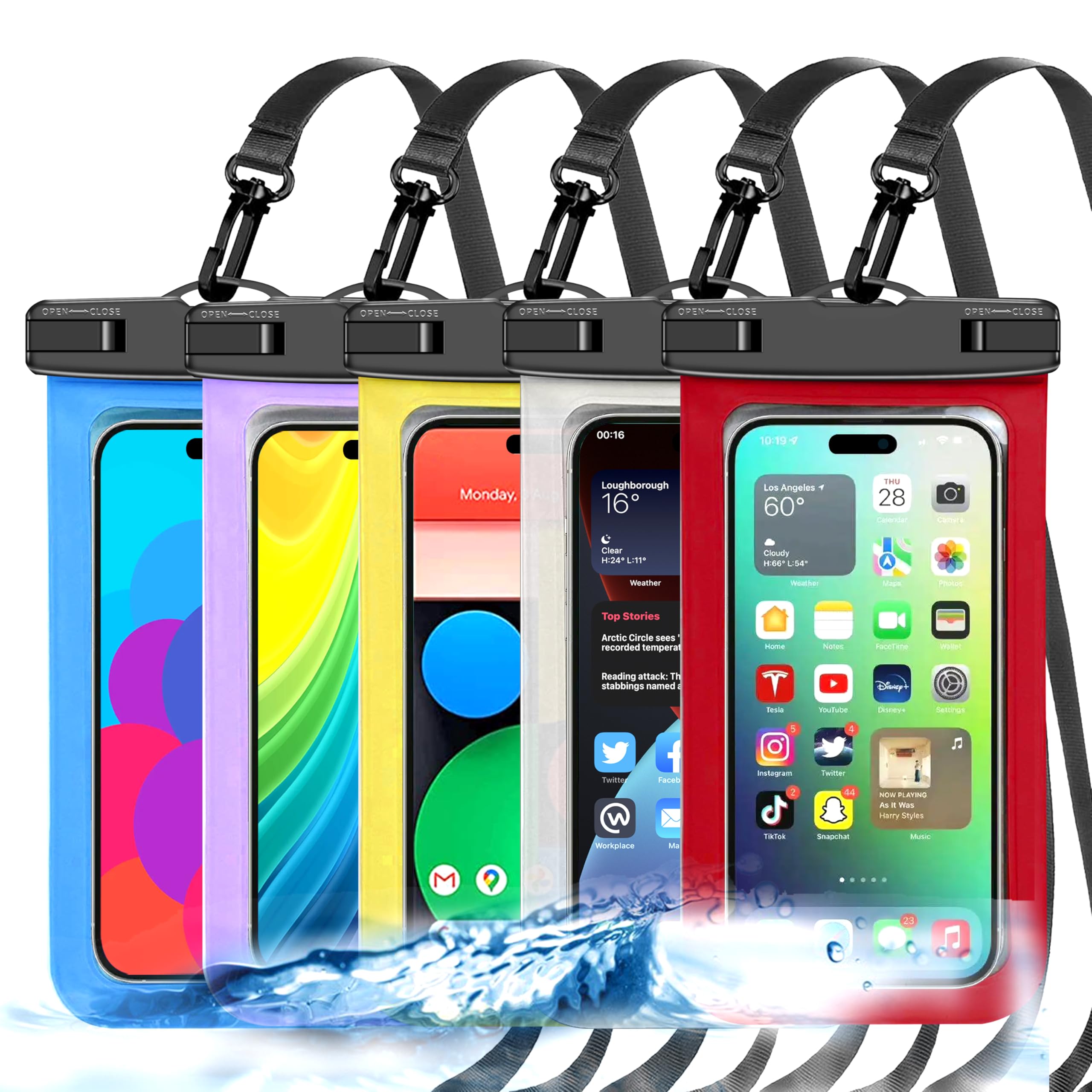 Famoby Up to 8.3" 5 Pack Multicolor Universal Waterproof Phone Pouch, Phone Waterproof Case Dry Bag,Protection Level: IP68,Outdoor Sports for Apple