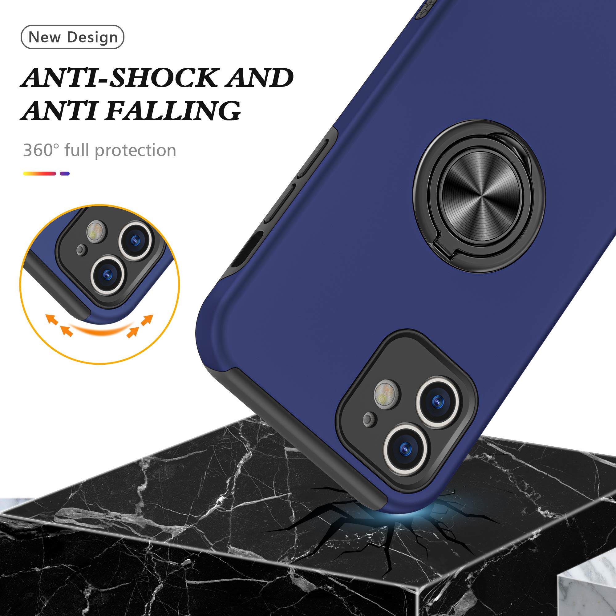 EYZUTAK Case For IPhone 16, 360 Degree Rotation Magnetic Metal Finger Ring Holder Magnet Car Holder Inner Silicone With Camera Protection Glossy Anti-drop Hard Cover - Red - View #8
