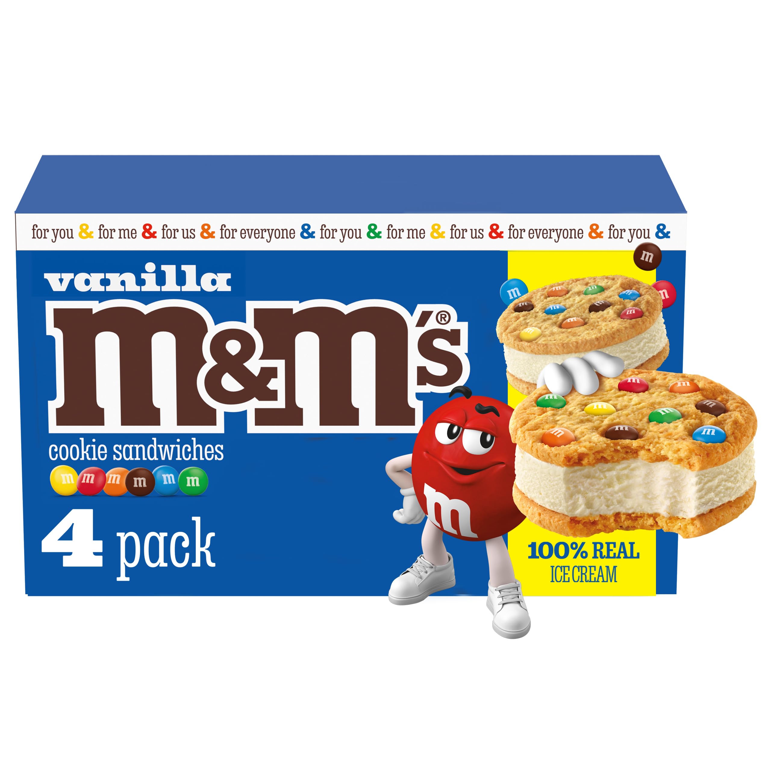 M&M'S Vanilla Ice Cream Cookie Sandwiches, Reduced Fat Vanilla Ice Cream Dessert Cookie Sandwich, 4 Pack, 4 Oz
