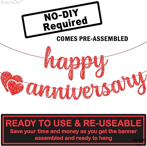 Miniatura 2 de KatchOn, Cartel de feliz aniversario con purpurina roja, 10 pies, sin bricolaje, decoraciones de feliz aniversario, romántico, letrero rojo de feliz