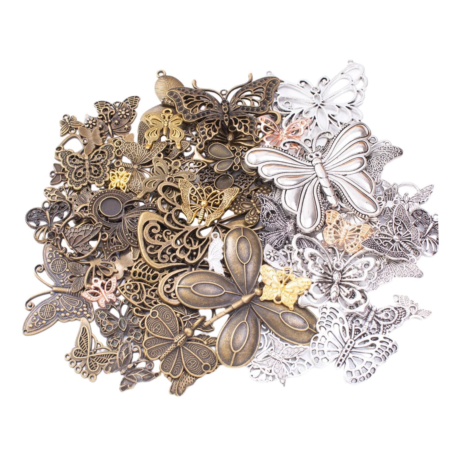 AUYXSSZ Zinc Alloy Antique Charms Unique Vintage Style Creating Beautiful Necklaces and Bracelets Antique Style Zinc Alloy DIY Jewelry Making Charm Anklets, Silver and Bronze, 50g