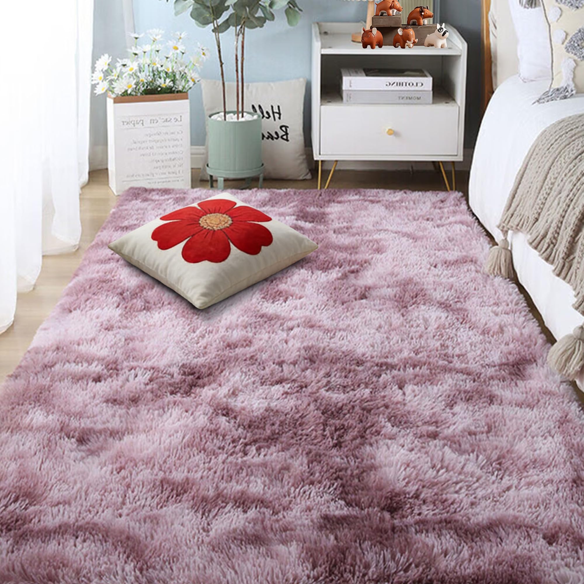 Tapis à poils longs rose pourpre 150x260 cm épais qui ne perd pas ses poils