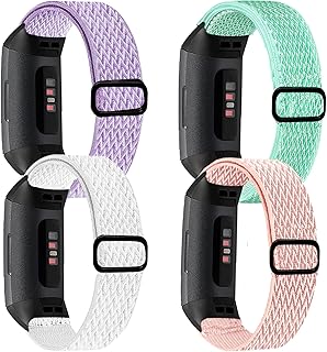 4 Pack Stretchy Band Compatible with Fitbit Charge 4 Bands/ Charge 3 Band/ Charge 3SE Smart Watch Wristbands for Women Men, Breathable Adjustable Loop Nylon Replacement Straps Elastic Charge 3 Wristbands for Women Men