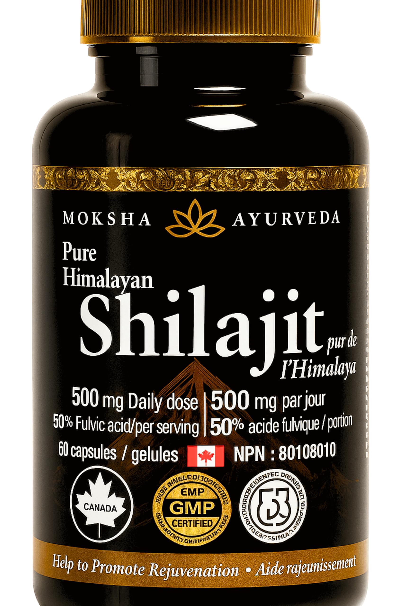 Full Strength Shilajit+ Gold - Natural Testosterone Support [Energy, Detox, Vitality] NPN Certified, Lab Tested for Men & Women - |The Clean Modern Resin Upgrade| - Himalayan Sourced - 60 Purified Shilajit Capsules 500mg with 50% Fulvic Acid – Moksha Ayurveda Proudly Tusted & Serving Canadian Families for Over 10 Years