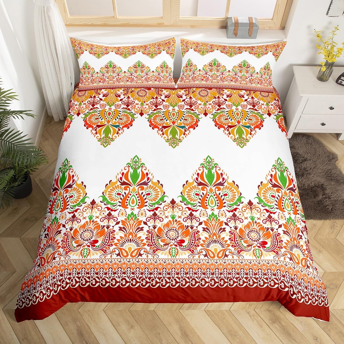 Feelyou Jacquard Duvet Cover for Kids Boys Girls Queen Size Modern Bedding Set Ultra Soft Jacquard Design Comforter Cover Set Floral Pattern Bedspread Cover Room Decor Farmhouse (No Comforter)