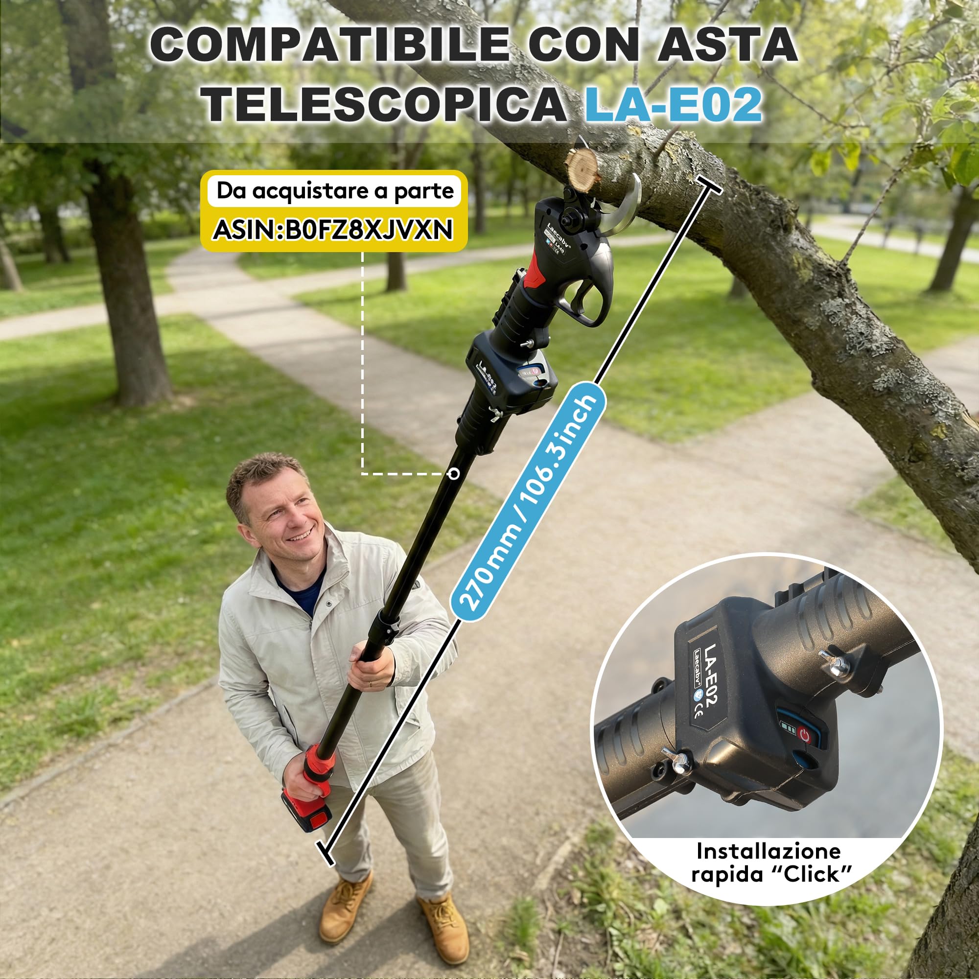 Laecabv Forbici Potatura Elettriche da 40mm Progressiva Cesoie Forbice da Potatura a Batteria Teflon Rivestite Lame per Olivo, Vigneto e Giardino con 2x2Ah batteria