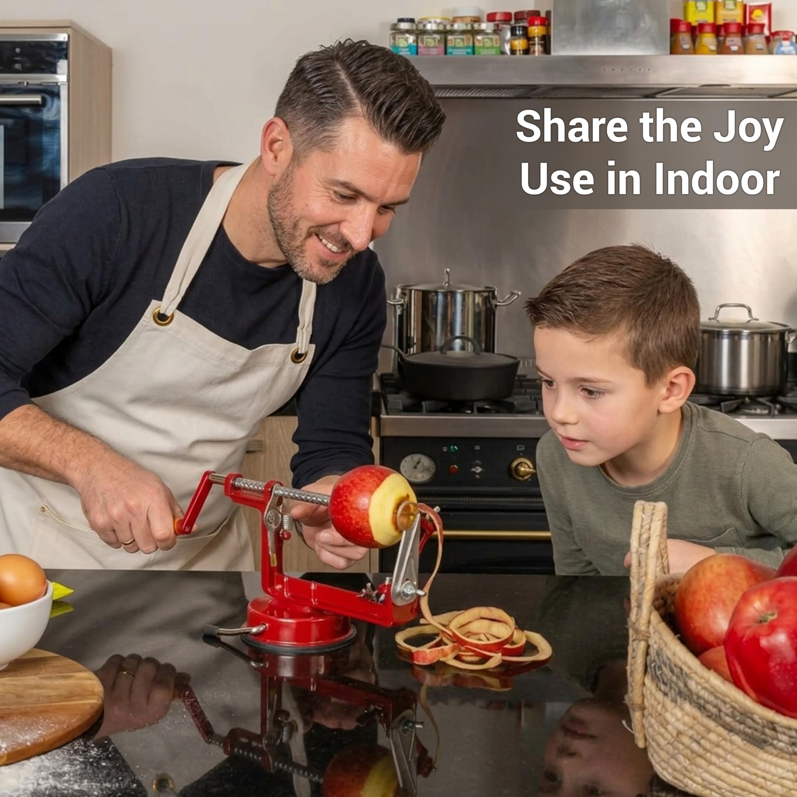 Sbuccia Mela Affettatrice e Levatorsoli - (2 Lame Extra e 1 Levatorsoli) Macchina da Cucina 3 in 1 per Pelare Verdure e Frutta, Lama Regolabile in Acciaio Inox, Base Antiscivolo a Ventosa