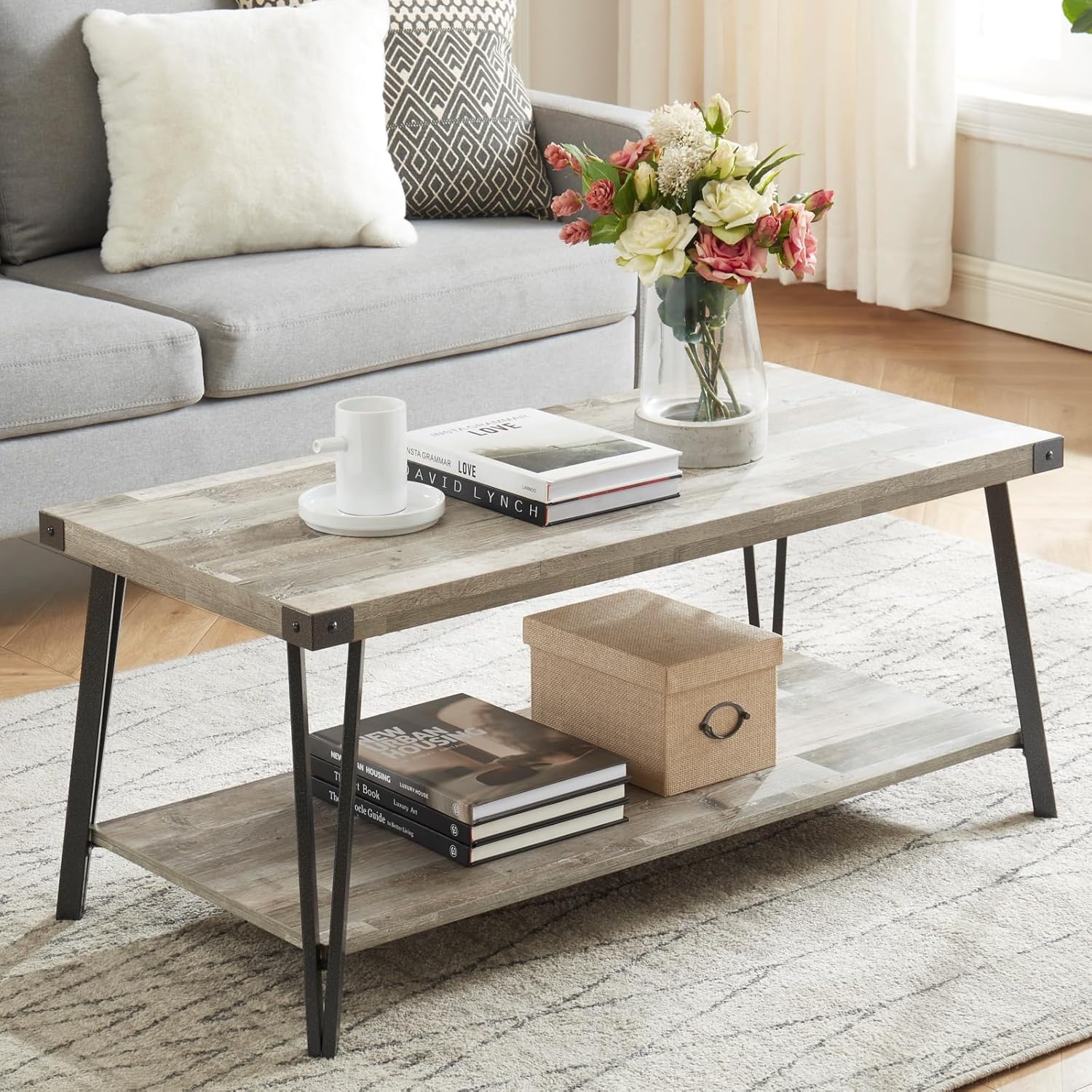 JYED Modern Farmhouse Coffee Table,Multi Gray Wood Coffee