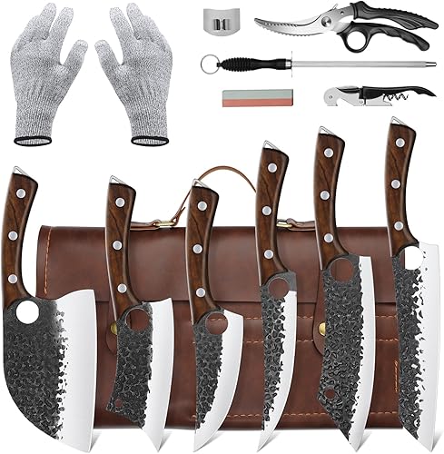 Purple Dragon Juego de 12 cuchillos de chef, acero de alto carbono forjado a mano carne deshuesado tallado cuchillo con accesorios para cocina, disponible en Yaxa Peru