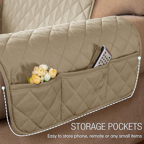 Miniatura 5 de SUBRTEX Funda para sofá de 3 cojines, reversible, acolchada, protector de muebles con correas elásticas, lavable para sala de estar para niños y