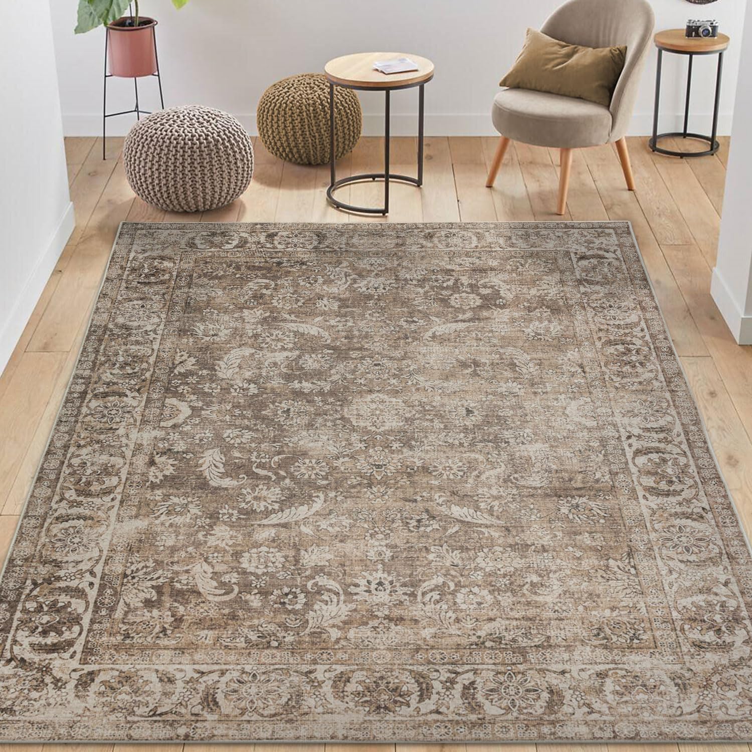 TALETA Alfombra de salón, lavable, suave pelo corto, para salón, dormitorio, color marrón, tamaño grande: 120 x 170 cm