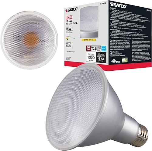 Satco S29430 12.5PAR30LNLED40'927120V, 12.5 vatios LED PAR30LN 2700K ángulo de haz de 40 grados base media 120 voltios para el hogar, oficina,