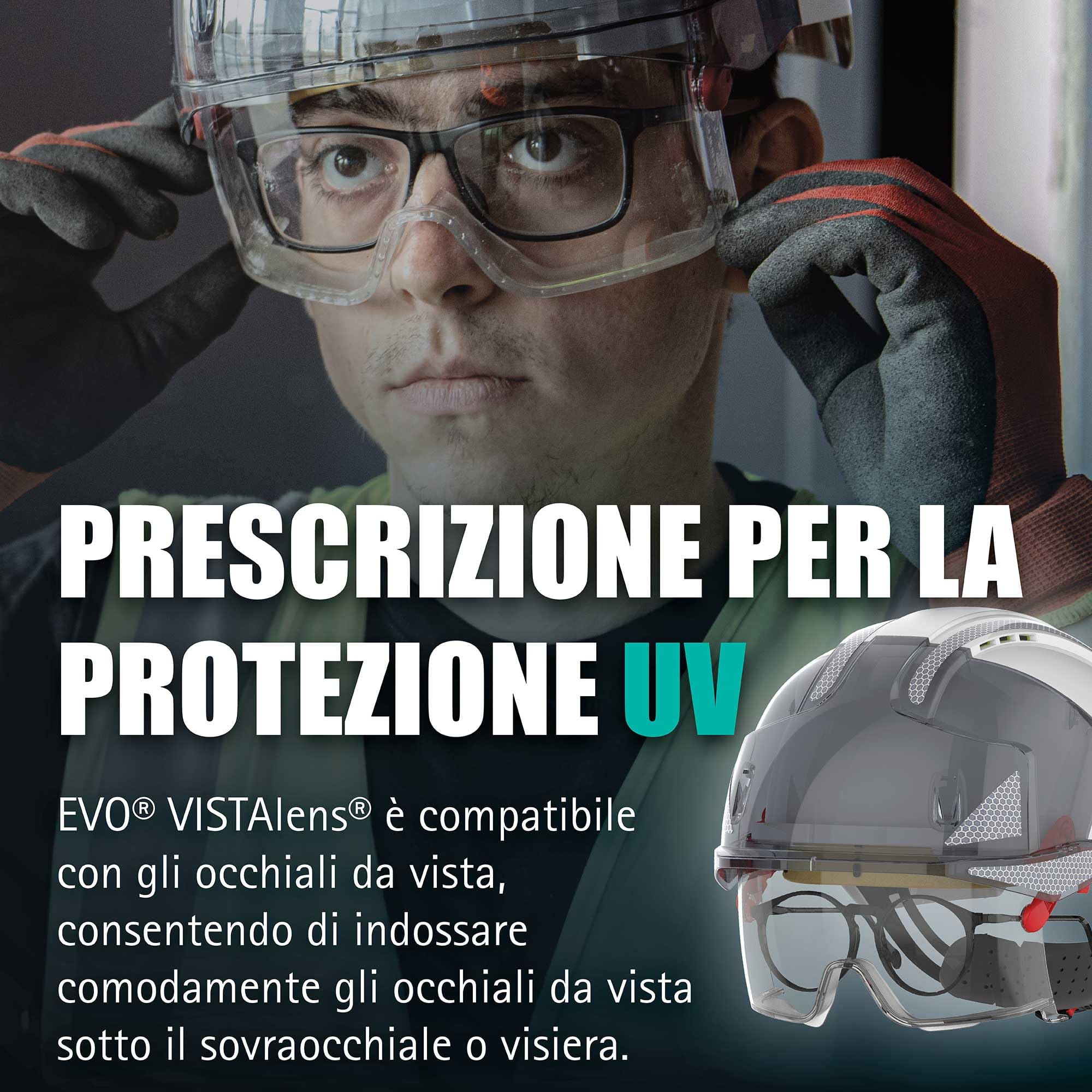 JSP VISTALens Elmetto da Cantiere con Occhiali Protettivi Integrati, Bianco | Occhiali retrattili integrati antiappannamento e antigraffio. Classe ottica 1. EN 397 & EN 166 certificato.